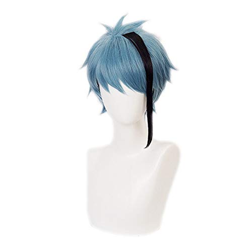 Twisted-Wonderland Floyd Jade Schwarz Blau Gemischt Kurz Hitzebeständig Synthetisches Haar Karneval Halloween Cosplay Perücke + Perücke Cap Jade von GGJKB