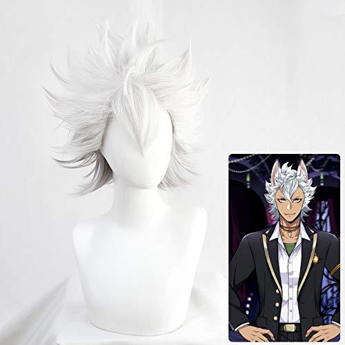 Twisted Wonderland Perücke Jack Howl Cosplay Perücke Wolf Silber Kurzes Hochtemperatur-Faserhaar Halloween Männer Frauen Unisex Perücken von GGJKB