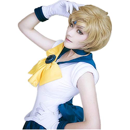 VSailor Moon Sailor Uranus Tenoh Haruka Perücke Cosplay Kostüm Kurzes Leinen Blond Hitzebeständige synthetische Haarperücken + Haarnetz von GGJKB