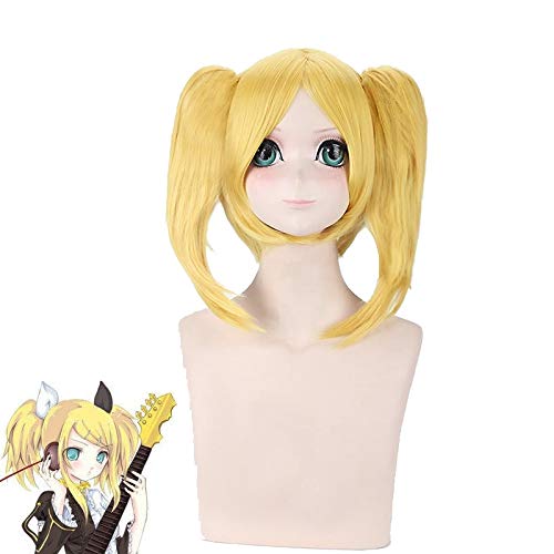 Vocaloid Kagamine Rin Projekt DIVA und zwei Pferdeschwänze Perücke Cosplay Kostüm Kurzes Kunsthaar Anime Perücken für Frauen + Perückenmütze von GGJKB