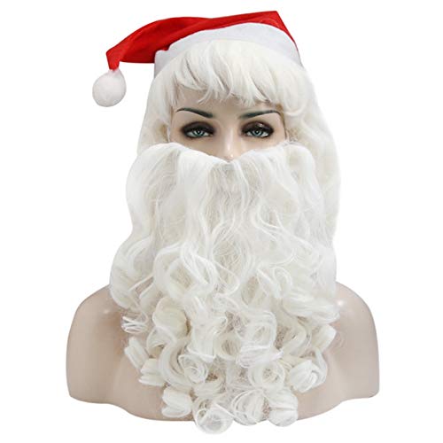 Weihnachten Santa Claus Bart Perücke Cosplay Kostüm Lang Weiß Hitzebeständig Synthetik Haar Perücken Set Kopfbedeckung Hut von GGJKB