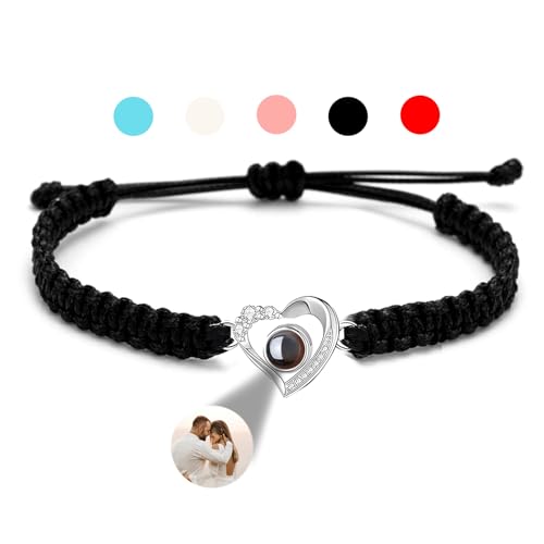 GGKAFACOI Projektion Armband Foto,Personalisiertes Projektions Armband mit Foto, maßgeschneidertes Armband mit Bild im Stein für Paare,Freund & Freundin(X1-Silber,Pro-Ewig) von GGKAFACOI