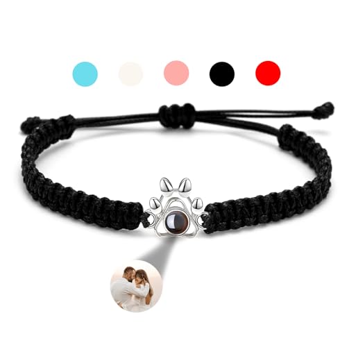 GGKAFACOI Projektion Armband Foto, Personalisiertes Mit Bild Im Stein Für Paare, Freund & Freundin (X1-Silber, Pro-Hundepfote) von GGKAFACOI