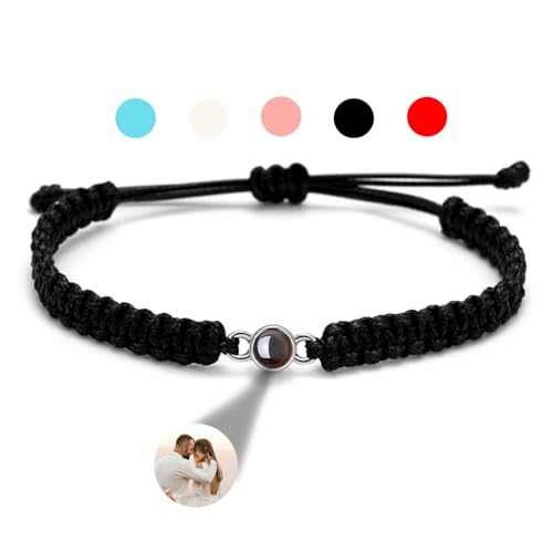 GGKAFACOI Projektion Armband Mit Foto, Personalisiertes Projektions-Bild Im Stein Für Paare, Freund & Freundin (X1-Silber, Pro-Kreis) von GGKAFACOI