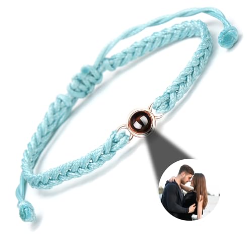 GGKAFACOI Projektion Armband mit Foto, maßgeschneidertes Armband mit Bild im Stein für Paare & Freunde (Blaues Armband + Roségoldene) von GGKAFACOI