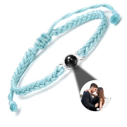 GGKAFACOI Projektion Armband Foto,Personalisiertes Projektions Armband mit Foto, maßgeschneidertes Armband mit Bild im Stein für Paare,Freund & Freundin (Blaues Armbänder + Silberne) von GGKAFACOI