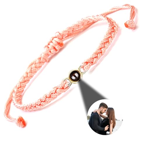 GGKAFACOI Projektion Armband Mit Foto, Personalisiertes Projektions-Bild im Stein für Paare, Freund & Freundin (Rosa Armband + Gold) von GGKAFACOI