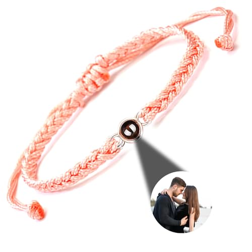 GGKAFACOI Projektion Armband Foto,Personalisiertes Projektions Armband mit Foto, maßgeschneidertes Armband mit Bild im Stein für Paare,Freund & Freundin (Rosa Armbänder + Roségoldene) von GGKAFACOI