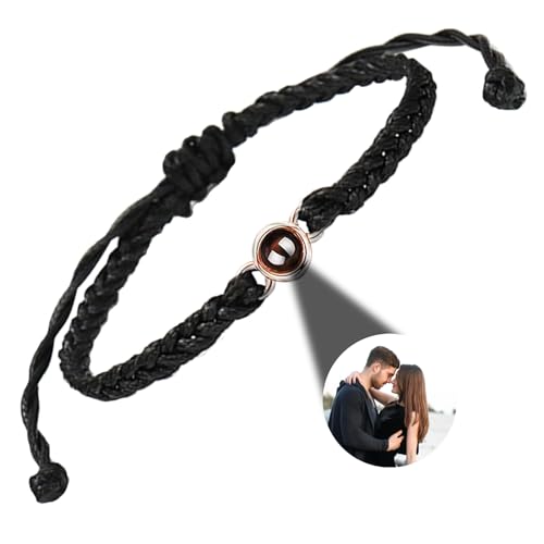 GGKAFACOI Projektion Armband Mit Foto, Personalisiertes Maßgeschneidertes Bild Im Stein Für Paare, Freund & Freundin (Schwarzes Armband + Roségoldene) von GGKAFACOI