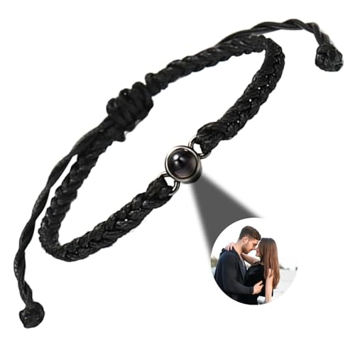 GGKAFACOI Projektion Armband Foto, Personalisiertes Mit Bild im Stein für Paare, Freund & Freundin (Schwarzes Armband + Schwarze) von GGKAFACOI