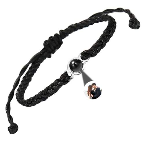 GGKAFACOI Projektion Armband Foto,Personalisiertes Projektions Armband mit Foto, maßgeschneidertes Armband mit Bild im Stein für Paare,Freund & Freundin (Schwarzes Armbänder + Silberne) von GGKAFACOI