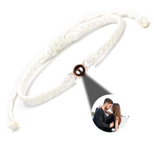 GGKAFACOI Projektion Armband Foto, Personalisiertes Mit Bild Im Stein Für Paare, Freund & Freundin (Weiße Armbänder + Roségoldene) von GGKAFACOI