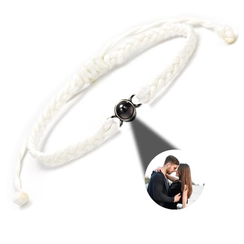 GGKAFACOI Projektion Armband Foto,Personalisiertes Projektions Armband mit Foto, maßgeschneidertes Armband mit Bild im Stein für Paare,Freund & Freundin (Weiße Armbänder + Schwarze) von GGKAFACOI