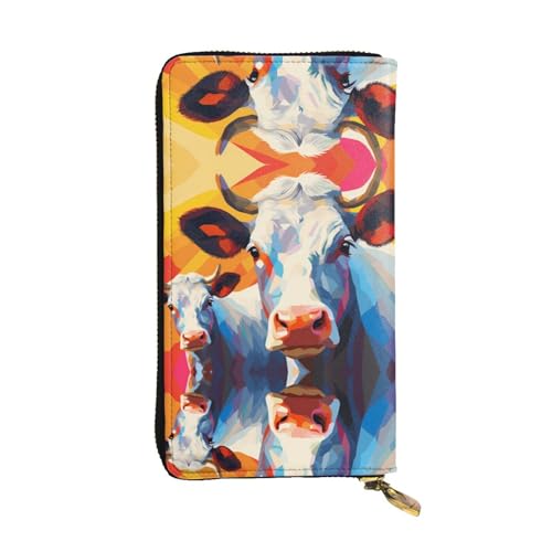 GGNKDL Aquarellmalerei mit zwei Kühen bedruckter Damen-Ledergeldbörse mit großem Fassungsvermögen, Kreditkarten-Reißverschlusstasche von GGNKDL