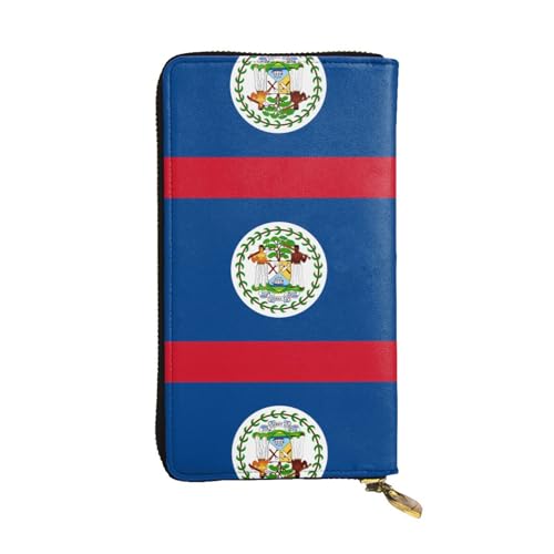 GGNKDL Belize-Flaggen-Druck, lange Damen-Geldbörse, Leder, großes Fassungsvermögen, Kreditkarten-Reißverschlusstasche von GGNKDL