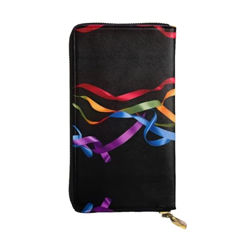GGNKDL Bunte Bänder-Druck, lange Damen-Geldbörse aus Leder, großes Fassungsvermögen, Kreditkarten-Reißverschlusstasche von GGNKDL