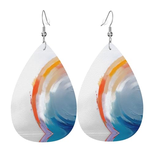 GGNKDL Bunte Ölgemälde, Drucke, Wassertropfen-Anhänger, Ohrringe und Leder-Ohrringe, geeignet als Urlaubsgeschenk für Frauen von GGNKDL