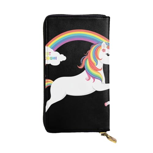 GGNKDL Einhörner über den Regenbogen-Druck, lange Damen-Geldbörse aus Leder, große Kapazität, Kreditkarten-Reißverschlusstasche von GGNKDL