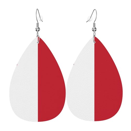 GGNKDL Flagge von Malta druckt Wassertropfen-Anhänger Ohrringe und Leder-Ohrringe, geeignet als Feiertagsgeschenk für Frauen von GGNKDL