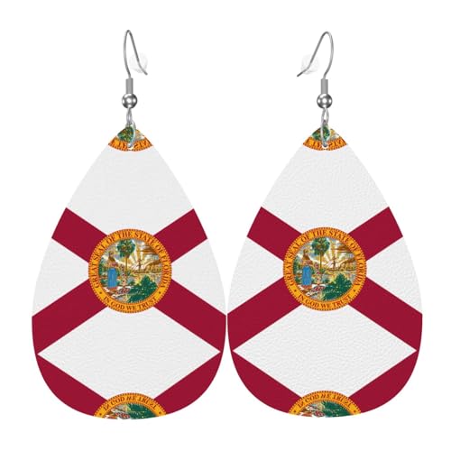 GGNKDL Florida-Flaggen-Drucke, Wassertropfen-Anhänger und Leder-Ohrringe, geeignet als Feiertagsgeschenk für Frauen von GGNKDL