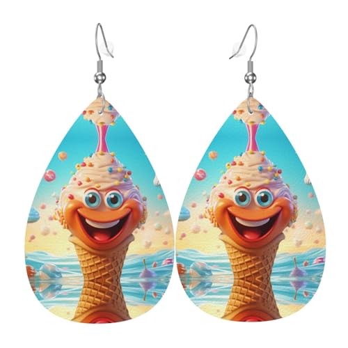 GGNKDL Frozen Yogurt Prints Wassertropfen-Anhänger Ohrringe und Leder-Ohrringe, geeignet als Feiertagsgeschenk für Frauen von GGNKDL