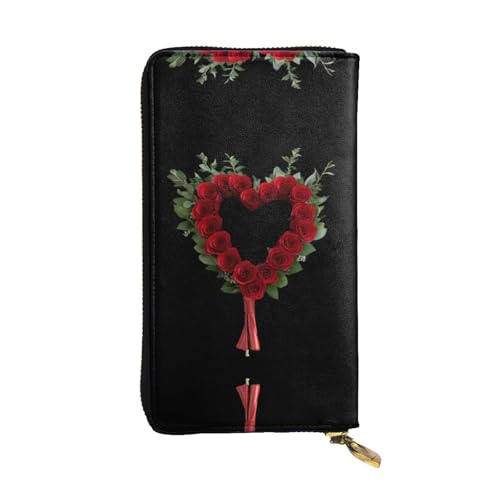 GGNKDL Herzförmiger Blumenstrauß-Druck, lange Damen-Geldbörse, Leder, große Kapazität, Kreditkarten-Reißverschlusstasche von GGNKDL