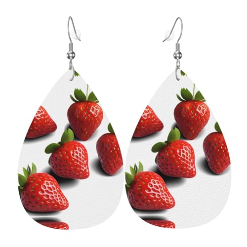 GGNKDL Kristall-Erdbeer-Drucke, Wassertropfen-Anhänger und Leder-Ohrringe, geeignet als Feiertags-Geburtstagsgeschenk für Frauen von GGNKDL