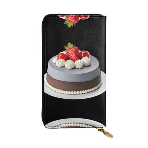 GGNKDL Lange Damen-Geldbörse aus Leder mit Erdbeerkuchen-Aufdruck, großes Fassungsvermögen, Kreditkarten-Reißverschlusstasche von GGNKDL