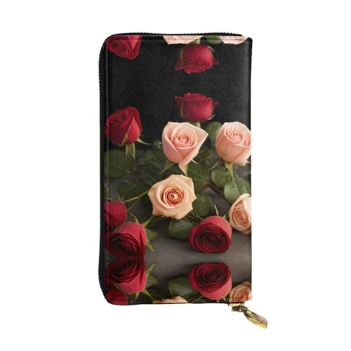 GGNKDL Lange Damen-Geldbörse aus Leder mit Rosen-Aufdruck, großes Fassungsvermögen, Kreditkarten-Reißverschlusstasche von GGNKDL