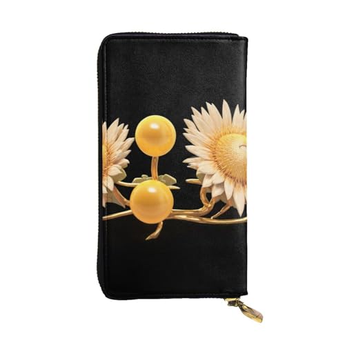 GGNKDL Lange Damen-Geldbörse aus Leder mit Sonnenblumen-Aufdruck, großes Fassungsvermögen, Kreditkarten-Reißverschlusstasche von GGNKDL