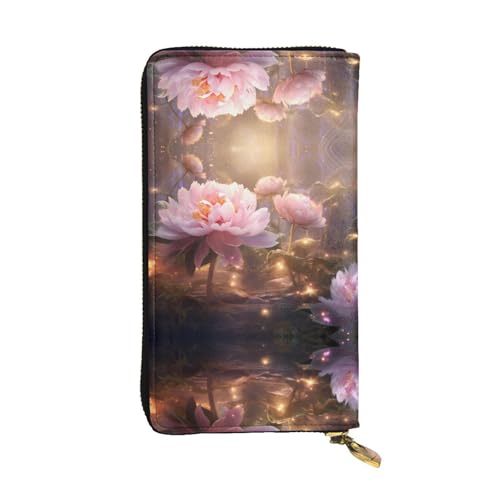GGNKDL Lange Damen-Geldbörse aus Leder mit frischen Pfingstrosen, großes Fassungsvermögen, Kreditkarten-Reißverschlusstasche von GGNKDL