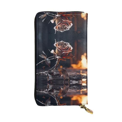 GGNKDL Lange Damen-Geldbörse aus Leder mit verwelktem Rosenmuster, großes Fassungsvermögen, Kreditkarten-Reißverschlusstasche von GGNKDL