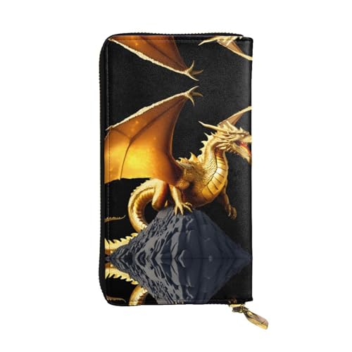 GGNKDL Lange Damen-Geldbörse aus Leder mit vulkanischem goldenem Drachen-Aufdruck, großes Fassungsvermögen, Kreditkarten-Reißverschlusstasche von GGNKDL