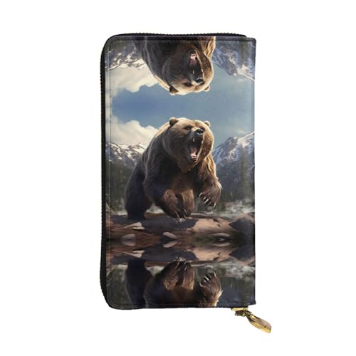 GGNKDL Lange Damen-Geldbörse mit Grizzlybären-Aufdruck, Leder, großes Fassungsvermögen, Kreditkarten-Reißverschlusstasche von GGNKDL