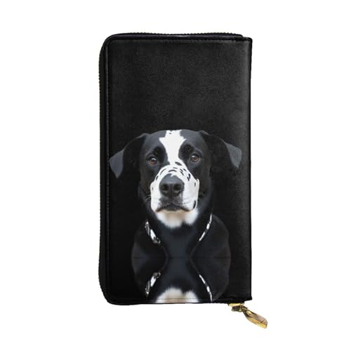 GGNKDL Lange Damen-Geldbörse mit Taschenohren und gepunktetem Hund, Leder, großes Fassungsvermögen, Kreditkarten-Reißverschlusstasche von GGNKDL