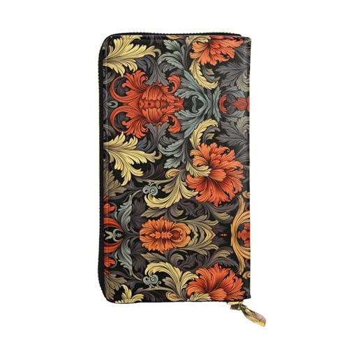 GGNKDL Lange Damen-Geldbörse mit Vintage-Blumen-Motiv, Leder, große Kapazität, Kreditkarten-Reißverschlusstasche von GGNKDL