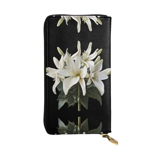 GGNKDL Lange Damen-Geldbörse mit weißem Lilien-Aufdruck, großes Fassungsvermögen, Kreditkarten-Reißverschlusstasche von GGNKDL