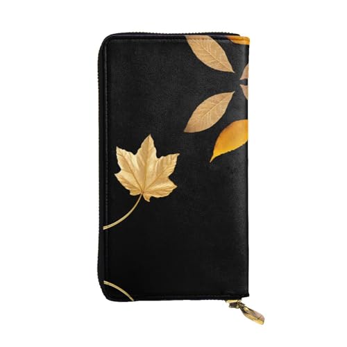 GGNKDL Lange Geldbörse aus Leder mit Ahornblättern und gefallenen Blättern, großes Fassungsvermögen, Kreditkarten-Reißverschlusstasche von GGNKDL