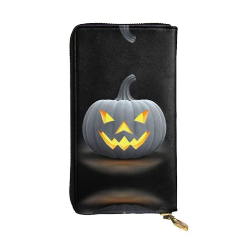 GGNKDL Lange Geldbörse mit Kürbis-Laternen-Druck, lange Damen-Geldbörse, Leder, große Kapazität, Kreditkarten-Reißverschlusstasche von GGNKDL