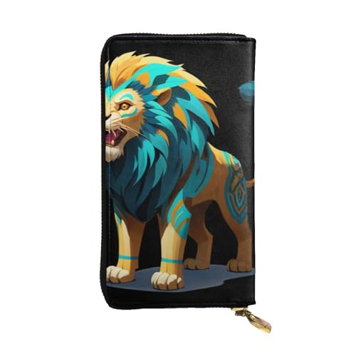 GGNKDL Langes Portemonnaie aus Leder im Tribal-Stil mit Löwenaufdruck, großes Fassungsvermögen, Kreditkarten-Reißverschlusstasche von GGNKDL