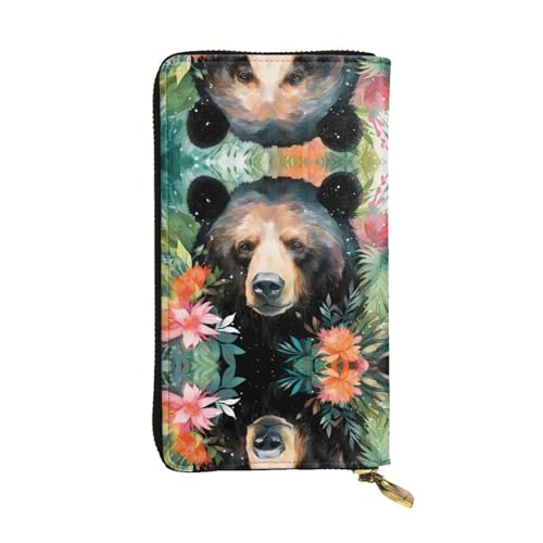 GGNKDL Langes Portemonnaie aus Leder mit Aquarell-Bär-Aufdruck, großes Fassungsvermögen, Kreditkarten-Reißverschlusstasche von GGNKDL