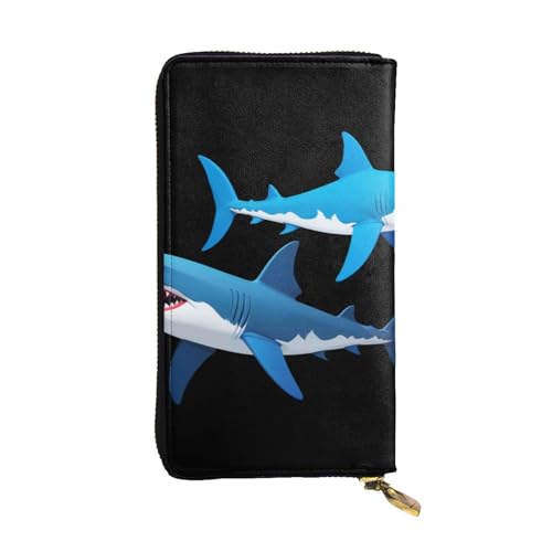 GGNKDL Langes Portemonnaie aus Leder mit Tribal-Hai-Aufdruck, großes Fassungsvermögen, Kreditkarten-Reißverschlusstasche von GGNKDL