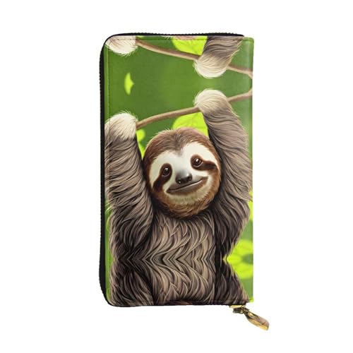 GGNKDL Langes Portemonnaie aus Leder mit niedlichem Faultier-Aufdruck, großes Fassungsvermögen, Kreditkarten-Reißverschlusstasche von GGNKDL