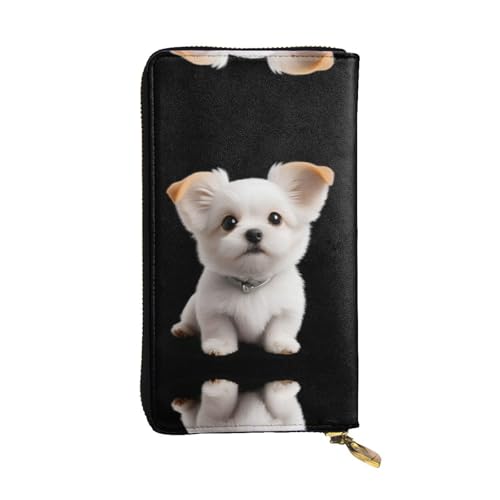 GGNKDL Langes Portemonnaie aus Leder mit niedlichem Welpen-Aufdruck, großes Fassungsvermögen, Kreditkarten-Reißverschlusstasche von GGNKDL