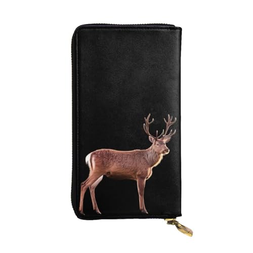 GGNKDL Langes Portemonnaie mit rotem Hirsch und Rückendruck, aus Leder, große Kapazität, Kreditkarten-Reißverschlusstasche von GGNKDL