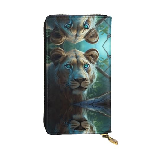 GGNKDL Lioness with Blue Green Eyes printing Women's leather long handheld wallet large capacity credit card zipper bag von GGNKDL