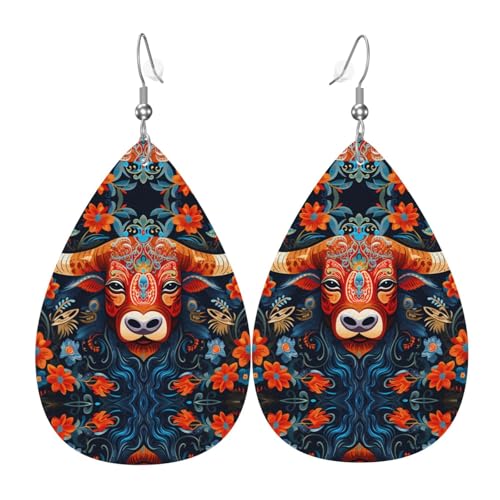 GGNKDL Lustige Kuh-Drucke, Wassertropfen-Anhänger und Leder-Ohrringe, geeignet als Feiertags-Geburtstagsgeschenk für Frauen von GGNKDL