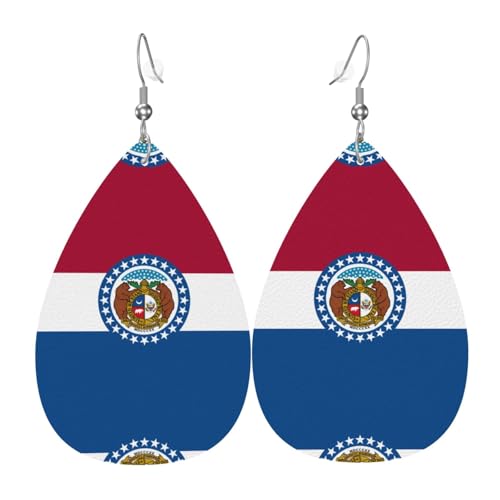 GGNKDL Missouri State Flag Prints Wassertropfen-Anhänger Ohrringe und Leder-Ohrringe, geeignet als Feiertags-Geburtstagsgeschenk für Frauen von GGNKDL