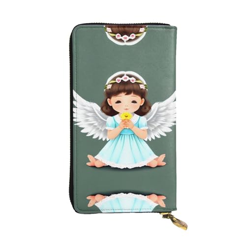 GGNKDL Niedlicher kleiner Engel-Druck, lange Damen-Geldbörse aus Leder, große Kapazität, Kreditkarten-Reißverschlusstasche von GGNKDL