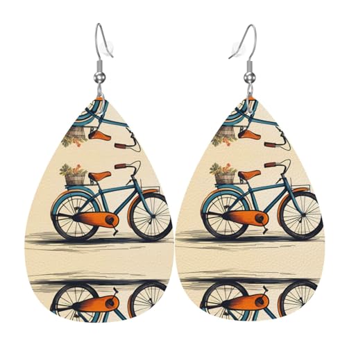 GGNKDL Retro-Fahrrad-Drucke, Wassertropfen-Anhänger und Leder-Ohrringe, geeignet als Feiertags-, Geburtstagsgeschenke für Frauen von GGNKDL